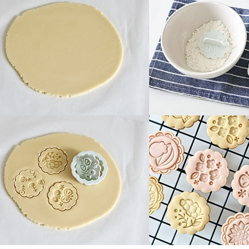 Moldes biscoitos flores, 8 peças, imprensa manual, moldes bolo, conveniente, ferramenta cozimento biscoitos,