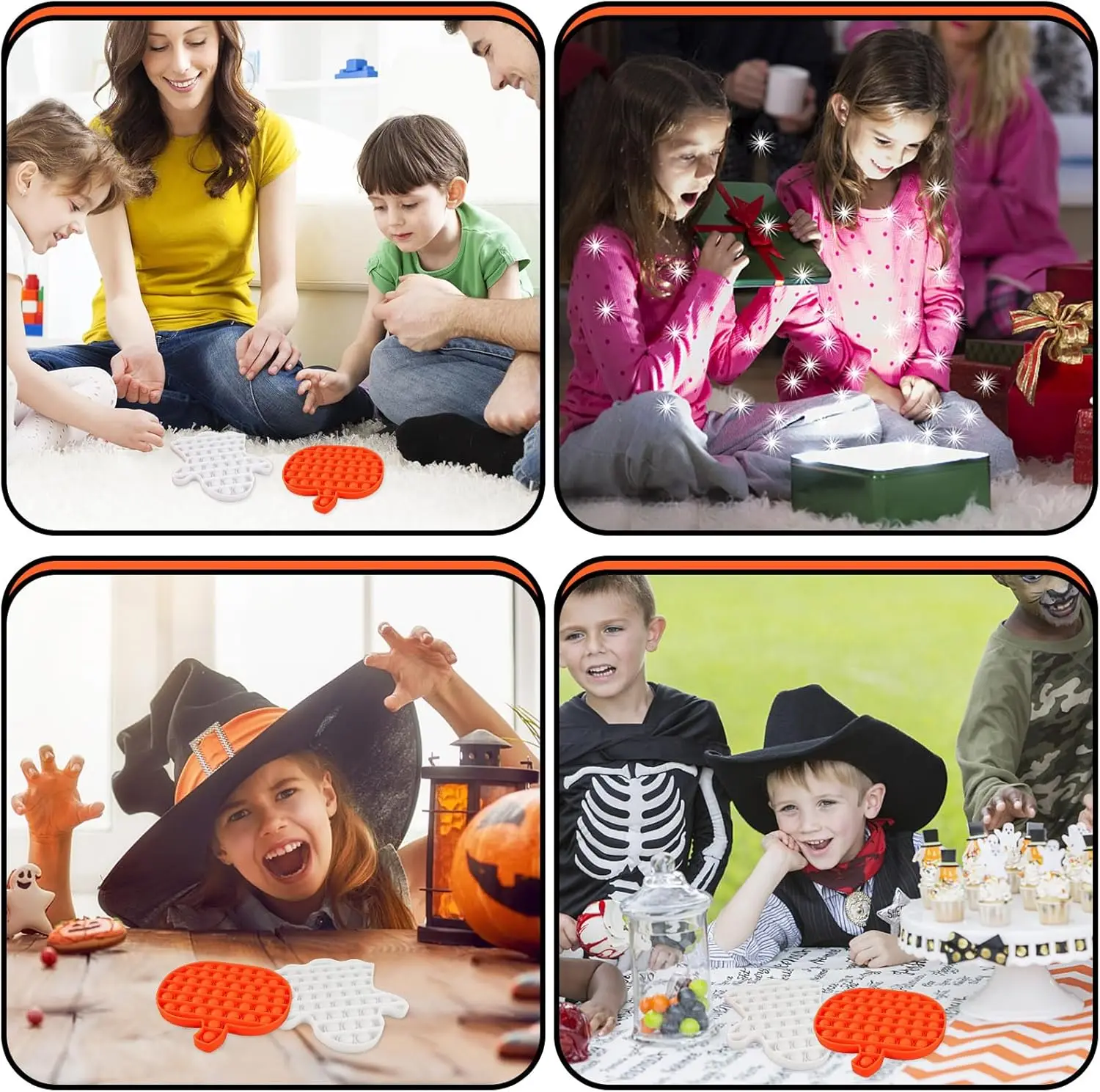 2 PCS Halloween Fidget Toys,Pumpkin Ghost Silicone Bubble Fidget Toys,Stress Anxiety Relief Toys for Kids,Halloween Party Favors