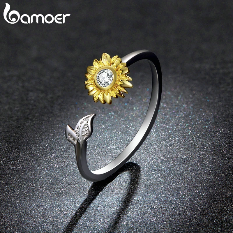 Bamoer anello di girasole in argento Sterling 925 originale Kingfisher anelli di apertura foglia di foresta uccello per le donne regali per feste gioielleria raffinata