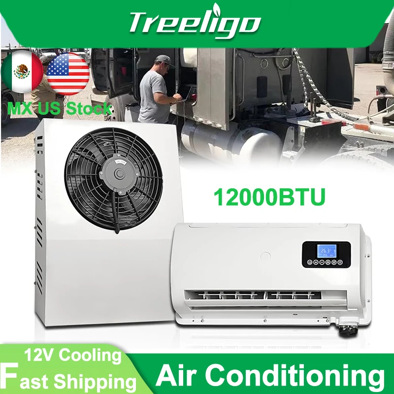 

Treeligo 12V Air Conditioner 12000BTU Electric Parking AC Unit Conditioning For Tractor Cab Truck Camper Van Caravan Motor home