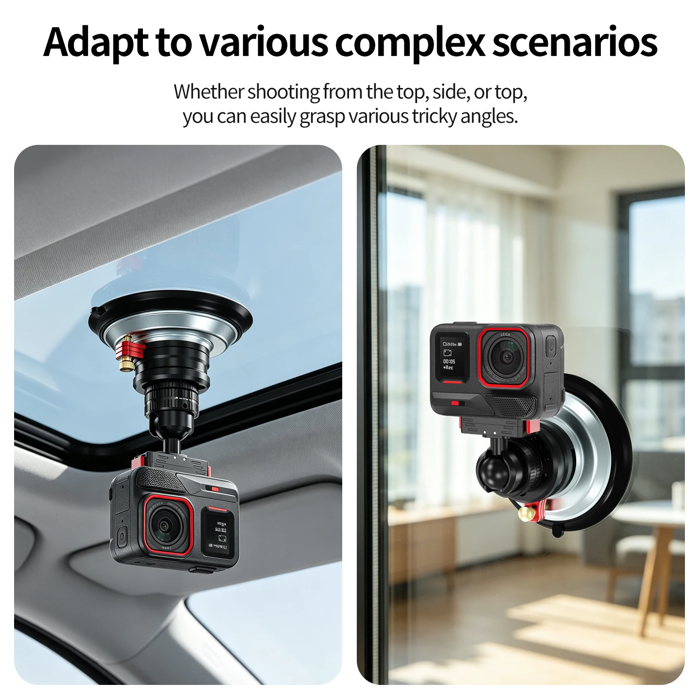 Mini-Kugelkopf, verstellbar, 1/4 Vakuumsaugnapfhalterung, 22 mm, 4 kg Tragkraft, für GoPro, Insta360, DJI 360II Action-Kamera, Glashalterung fürs Auto – Detail 8