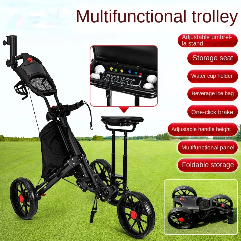 

Golf Bag Cart Youth Adult Stadium Folding 3-wheel Puller Rest Seat/Ice Bag