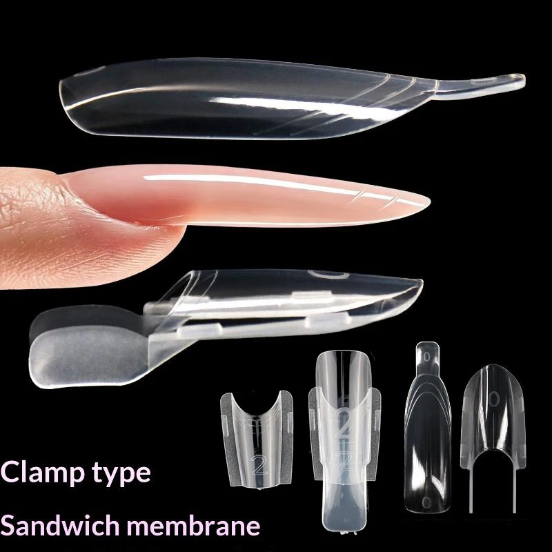 30Pcs Nail Clear Rocket Shape Sandwich Dual Nail Forms Reusable Full Cover Dual Nail Molds Top & Bottom Quickly Extend Nails.