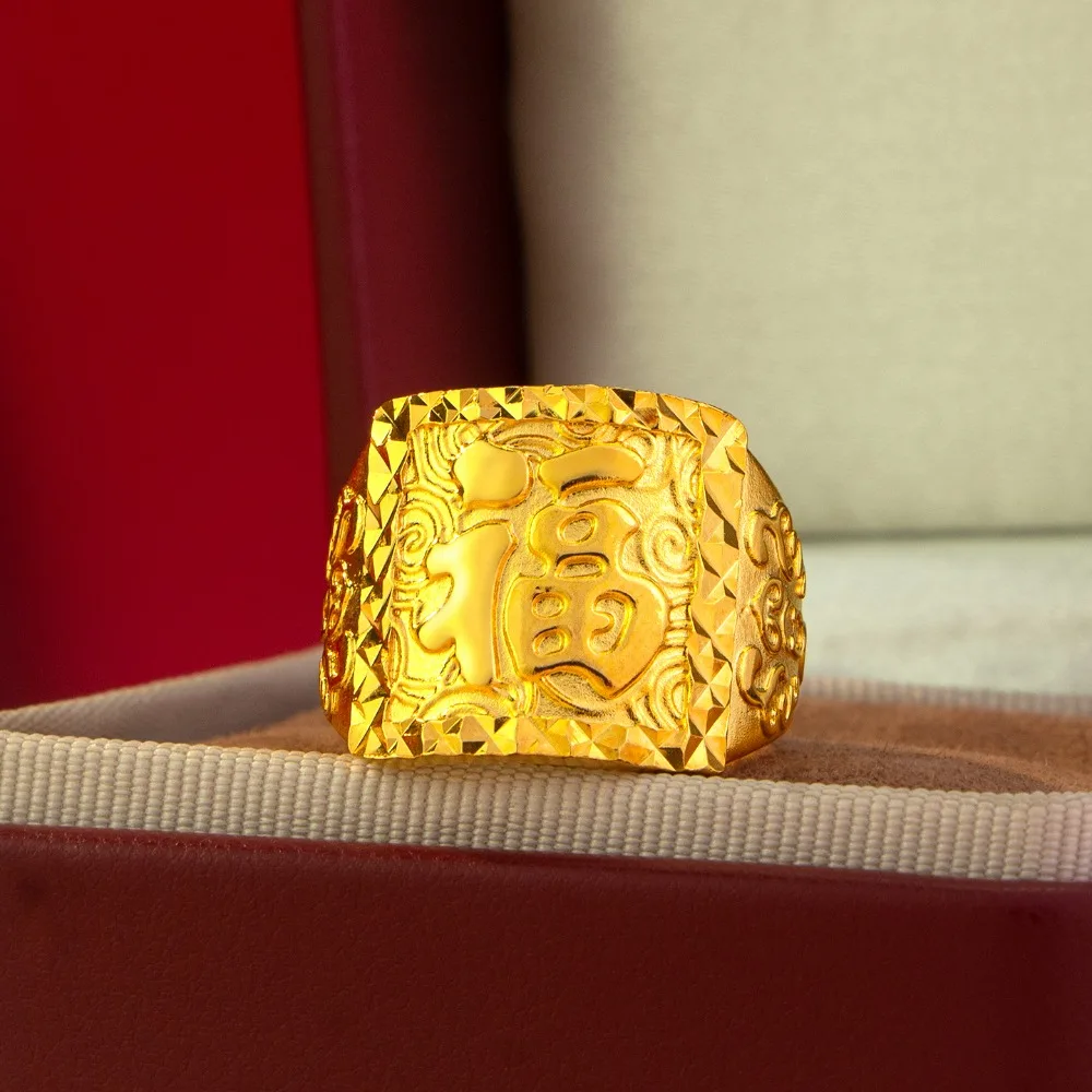 Big blessing ring men atmosphere personality opening index finger ring ornaments 9999gold