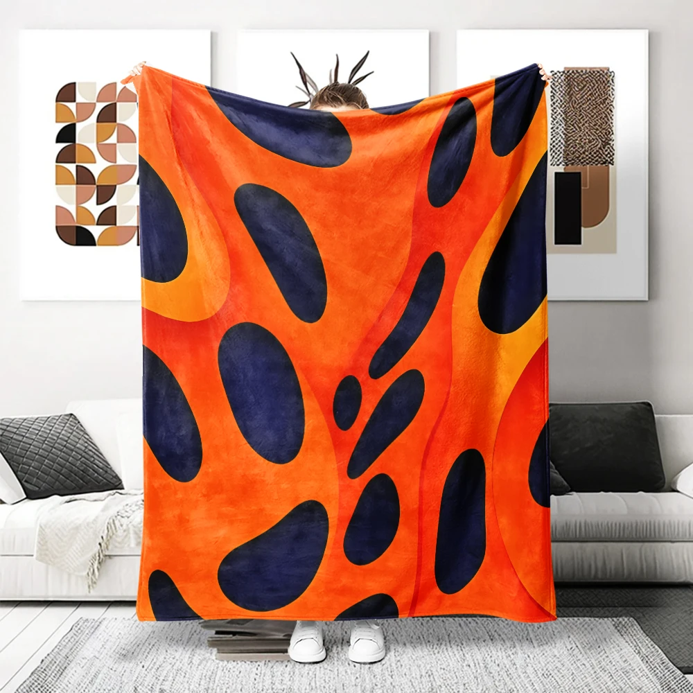 Orange Navy 3D Blobs Cutout Flannel Blanket Perfect For Sofa Office Bed Travel Sleep Read Relax Camping Four Season Use