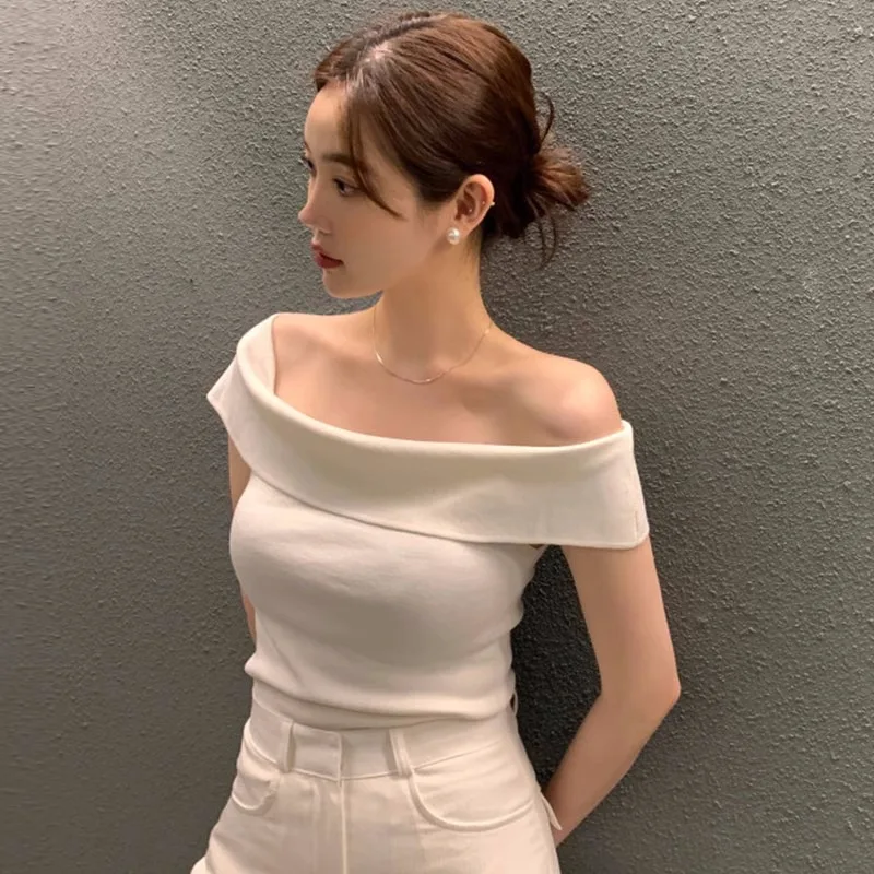 

Women's Knitted One-oulder Slim Fit Top Chic Summer Sle Small Sexy Faion High-End Feeling Casual Commute Sle ort Sl...