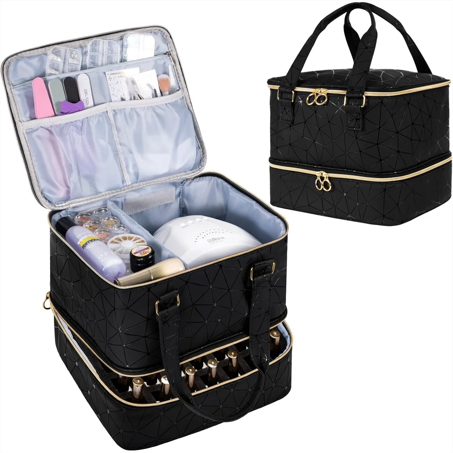 

Nail Polish Organizer Bag Holds 42 Bottles, Large Capacity Gel Nail Polish Storage Case with Double Layer, Waterproof Travel