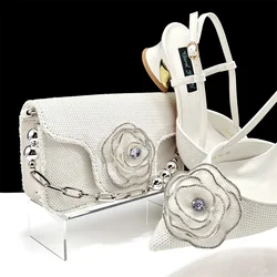 White Women Shoes And Bag Set Sequins African Ladies Pumps Match With Handbag Luxury Party Sandals Clutch Escarpins Femme QSL102