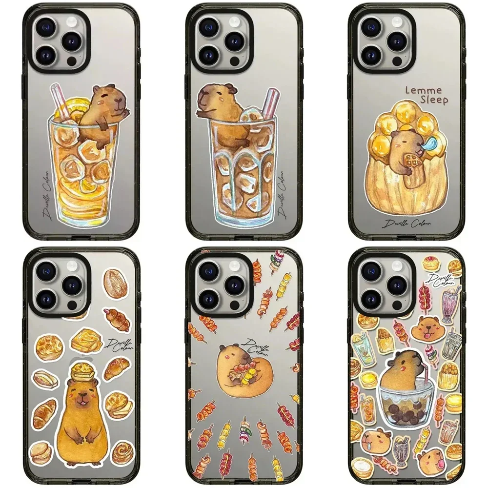 Cartoon Capybara Cute 2.5 Acrylic Black Border iPhone 12 13 15 14 Pro Max Protective Case, Fits iPhone 15 Pro Max