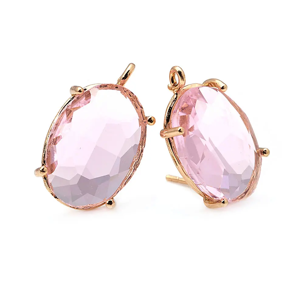 6PCS 18K Gold Color Brass and Glass Oval Stud Earrings Pins Earrings Women\'s Earrings Diy Accessories Rosediy Official Website