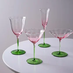 Creative Light Luxury Vintage Flower Red Wine Tall Glass Crystal Glass Pink Green Champagne Glass