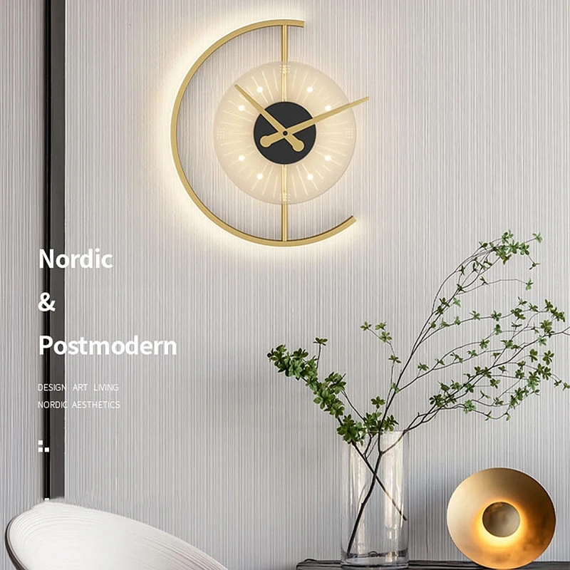 Modern Luxury Gold LED Wall Lamp Nordic Creative Clock Wall Light TV Background Wall Restaurant Bedroom Decor Wall Lamp Sconce