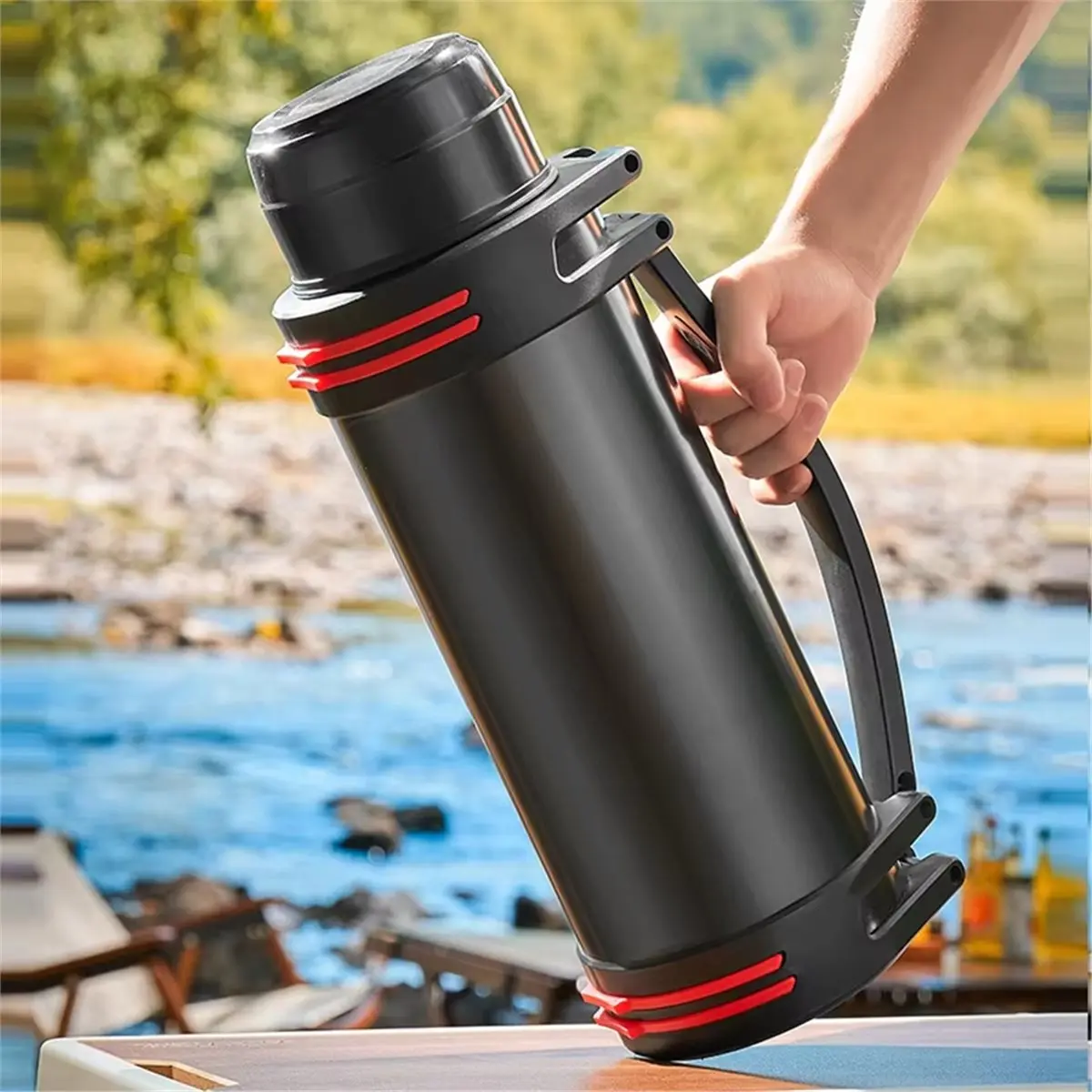 didyou Large Capacity Car Bottle Cup Thermal Insulation Outdoor Sports Hot Water Cup Stainless Steel Vacuum Travel Cup 2000ml - view 5