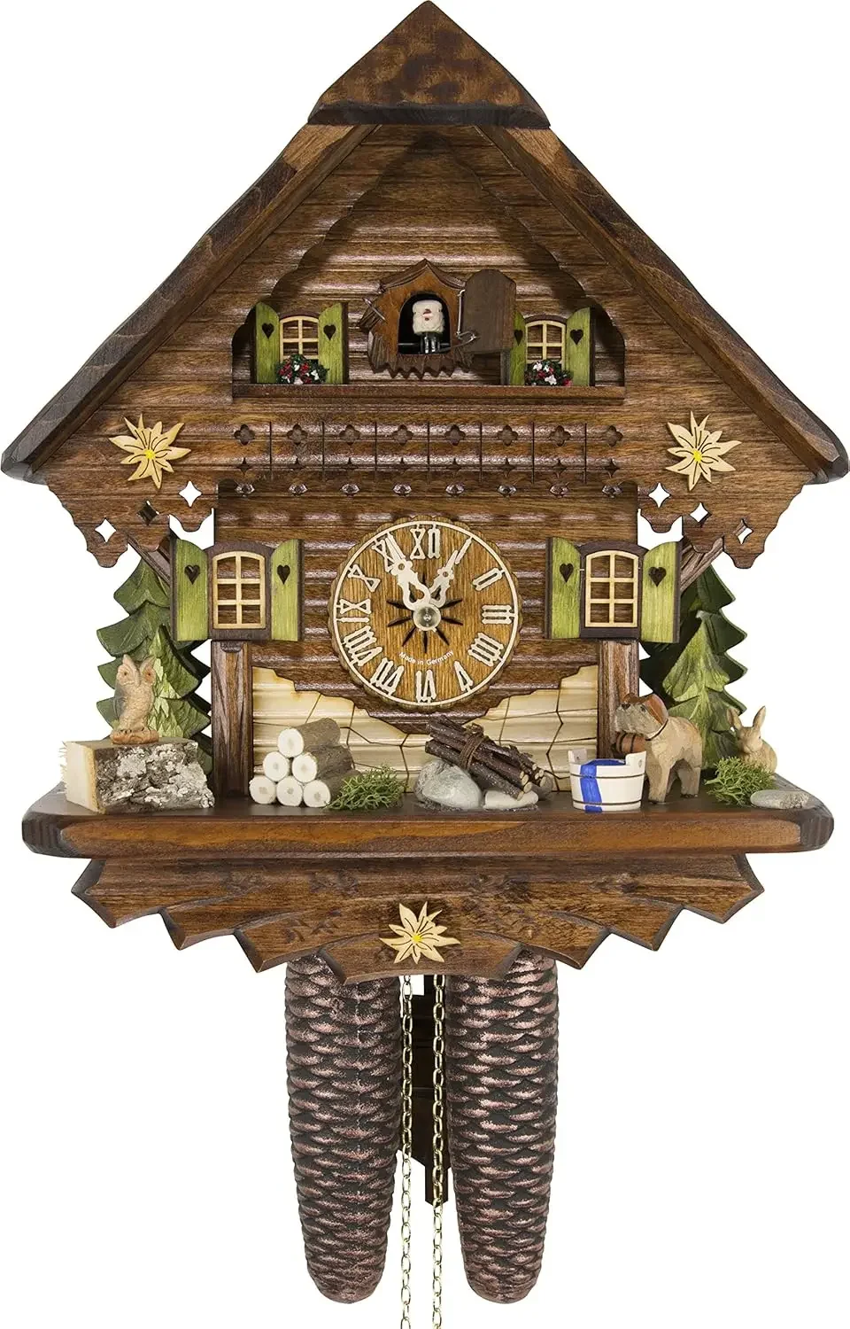 with 8-Day-Movement - 13 1/3 inches Height - Black Forest Clock German Cuckoo Clock - Summer Meadow Chalet