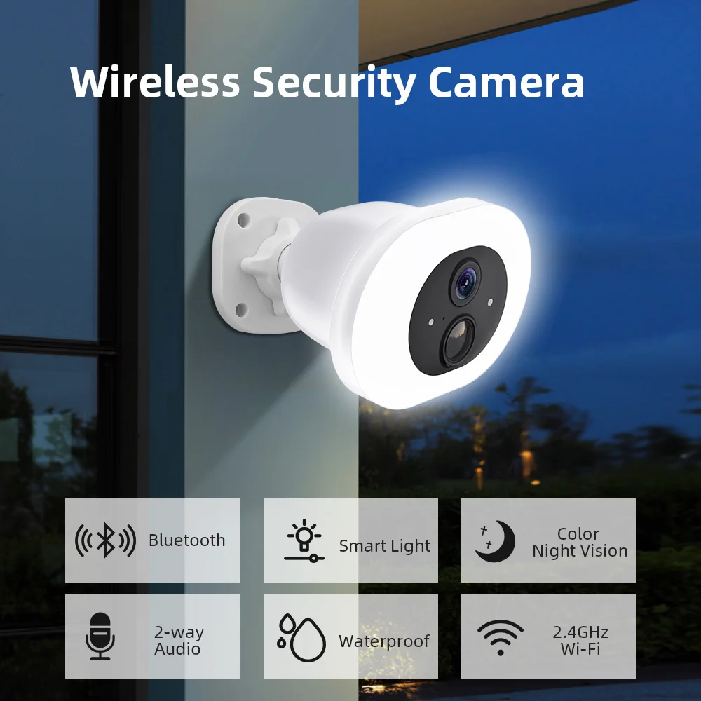 Wifi Surveillance Camera 3MP Bulb Outdoor New Mini Wireless Security Cameras Floodlight Siren Alarm Wireless IP Camera AI Detect