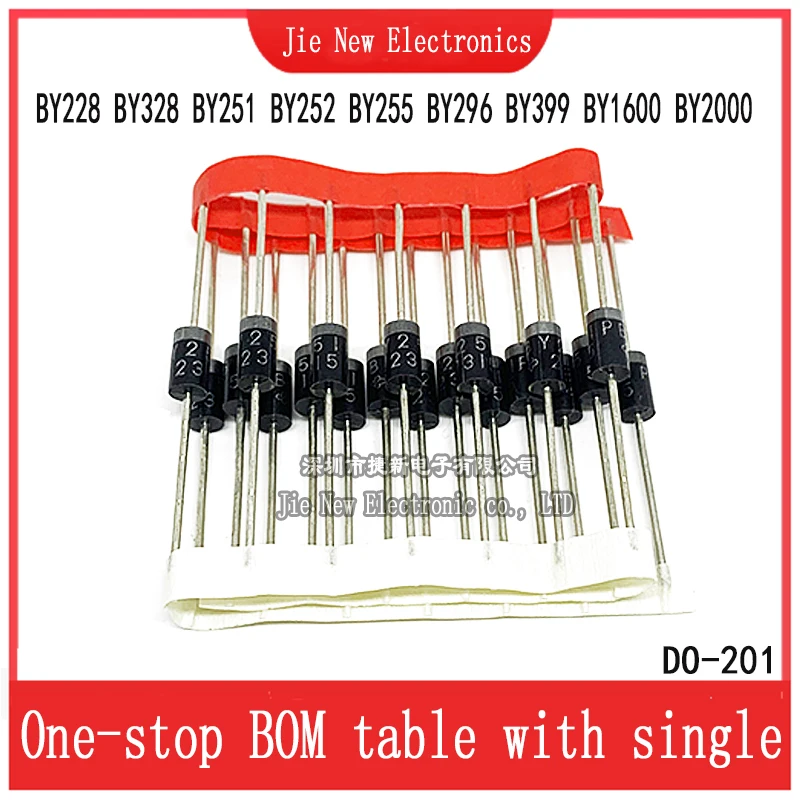 20PCS BY251 BY252 BY253 BY254 BY255 BY296 BY297 BY298 BY299 BY399 BY1600 BY1800 BY2000 BY228 BY328  DO-201 Rectifier diode