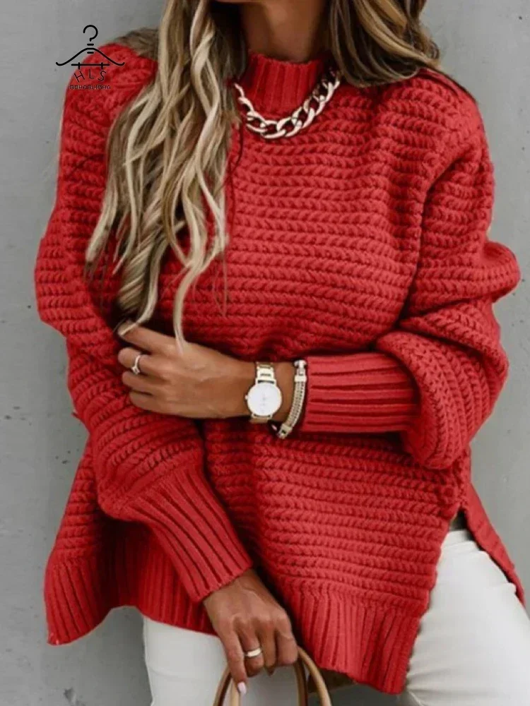 Women's Sweater Half High Collar Solid Color Pullover Fashion Autumn Winter Elegant Temperament Tops Commuting  Sweater Women