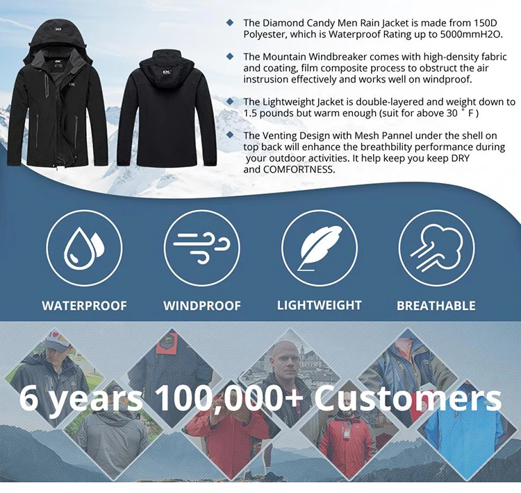 Men's Lightweight Waterproof Rain Jacket 5000mm Windbreaker Lined Casual Spring Autumn Fishing Hiking Outdoor Leisure Jacket 23 Sea1cb0181a9645cdba1f67e191809a95J