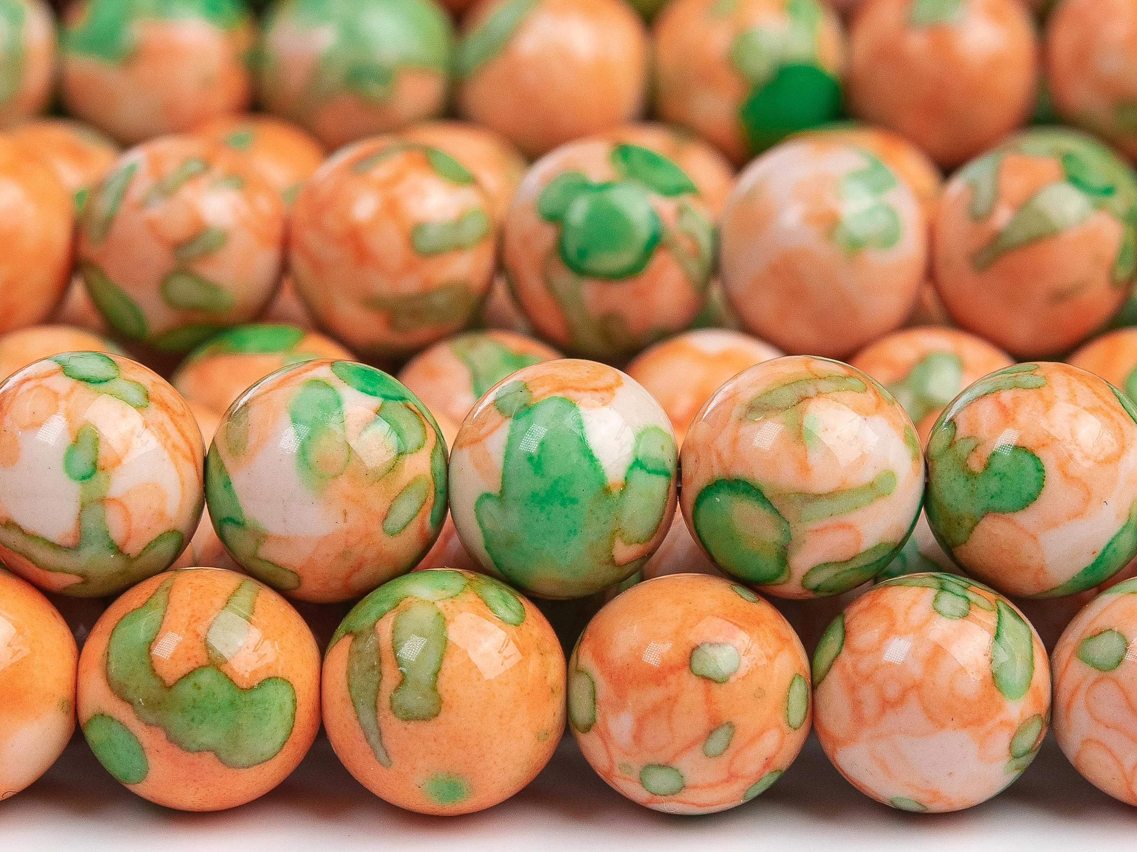 Orange & Green Rain Flower Jades Loose Beads Round Shape Size Options 4/6/8/10/12mm for Jewelry Making