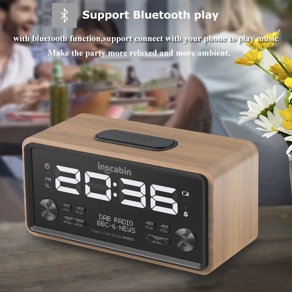 Bluetooth Speakers Boom Box DC Home Desktop Bedroom Radio With LCD Display Alarm Clock Inscabin W20B DAB/FM Digital Radio Double