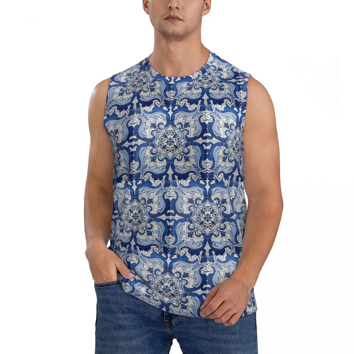 Azulejo Lisbon Azulejos Lisboa Men Sleeveless Tank Tops Quick Dry Breathable Gym Fitness Running Summer Casual Sport Vest