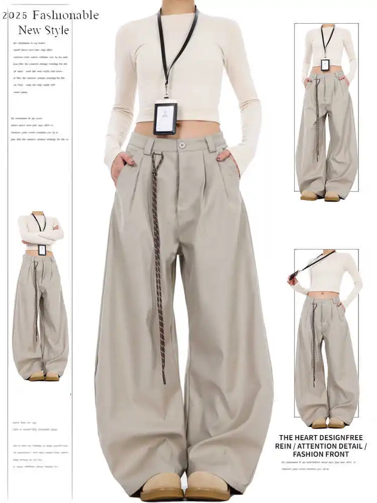 Women Apricot Baggy Urban Suits Pants Oversize Bent Knife Pants Harajuku Japanese 2000s Style Y2k Vintage Trousers Clothes 2025