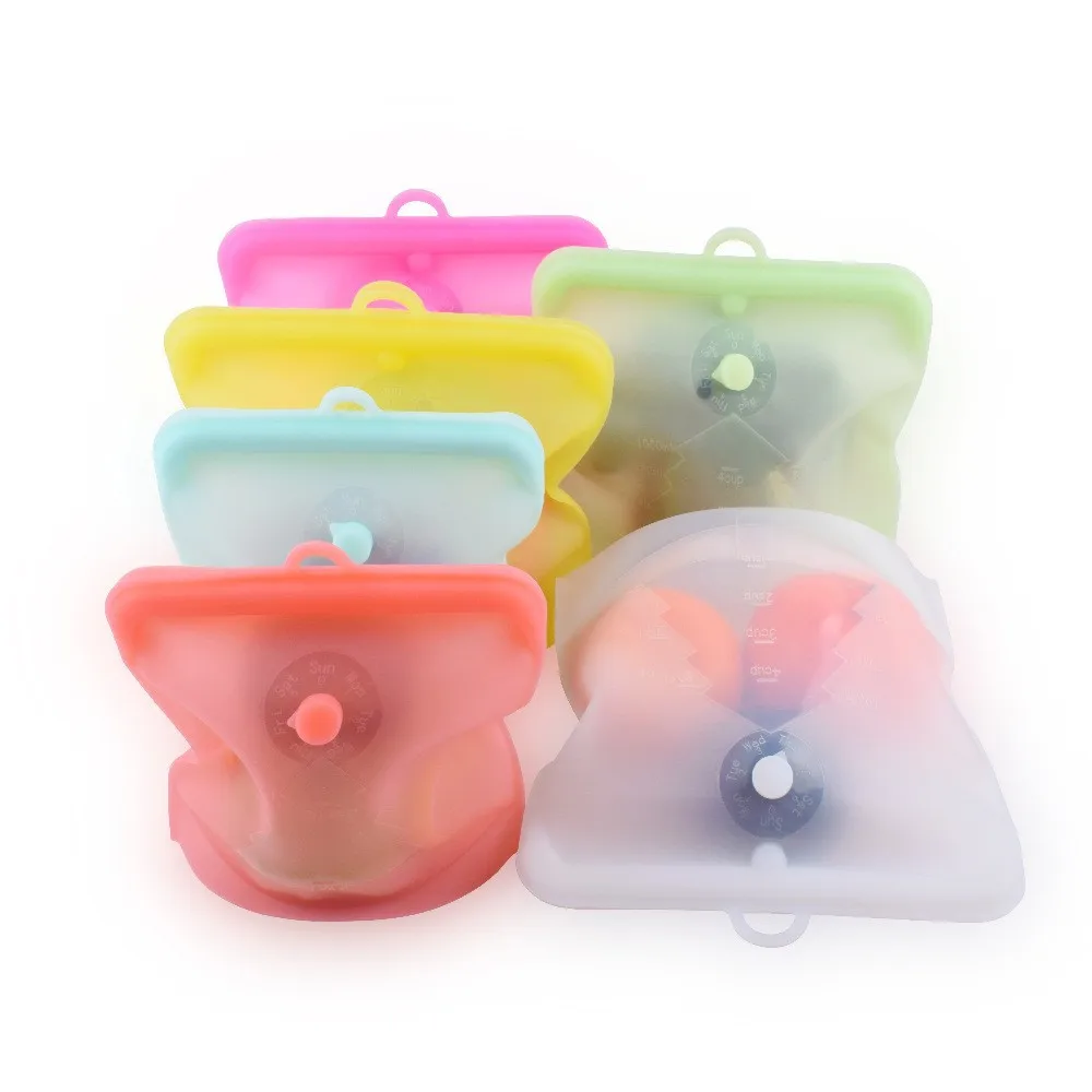 

Reusable Silicone Leakproof Food Storage Containers,Freshness Protection Package with Date Pointer Ziplock Buggy Freezer