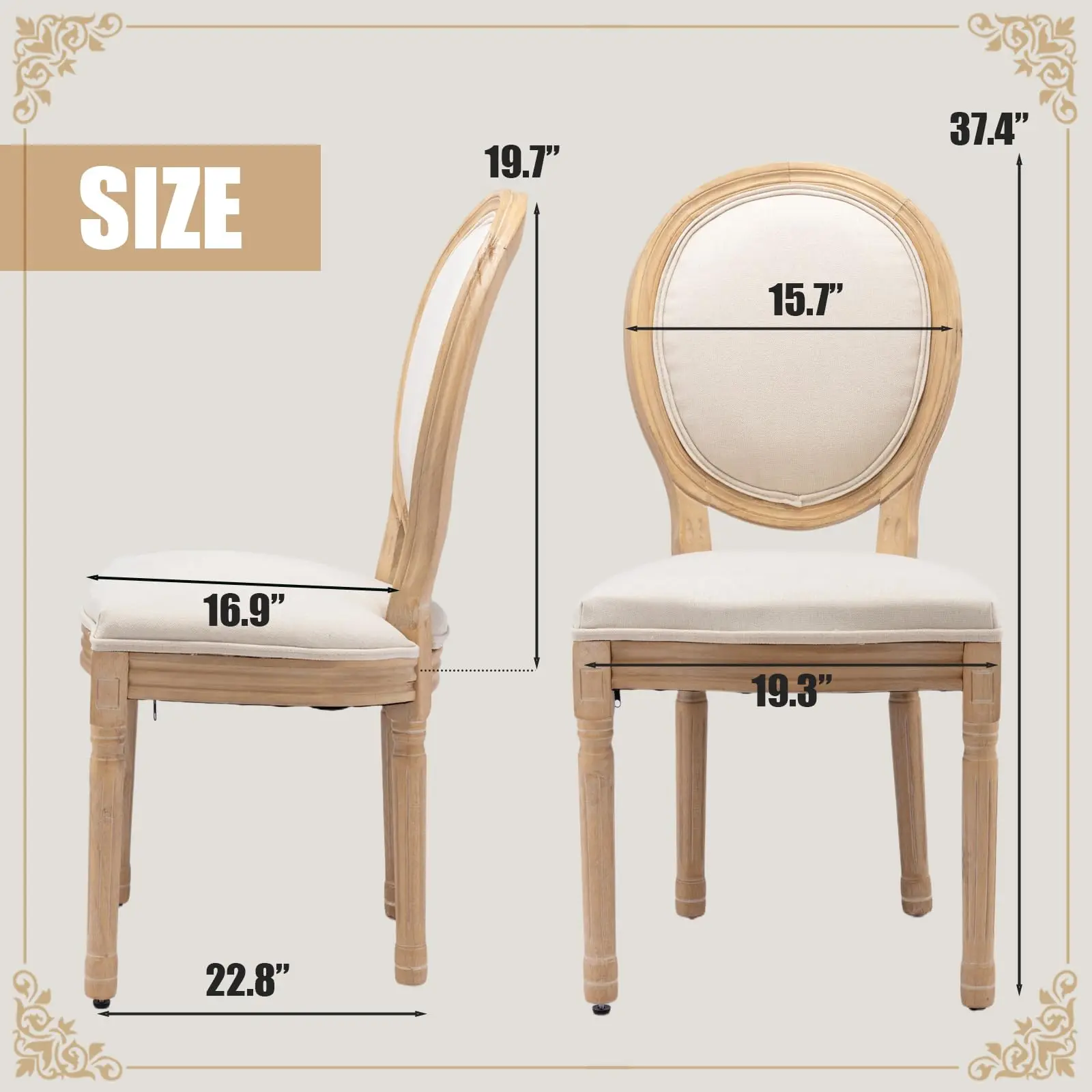 French Dining Chairs Set of 2, Vantage Dining Chair with Round Back, Wood Leg Farmhouse Country Rattan Dining Chair for