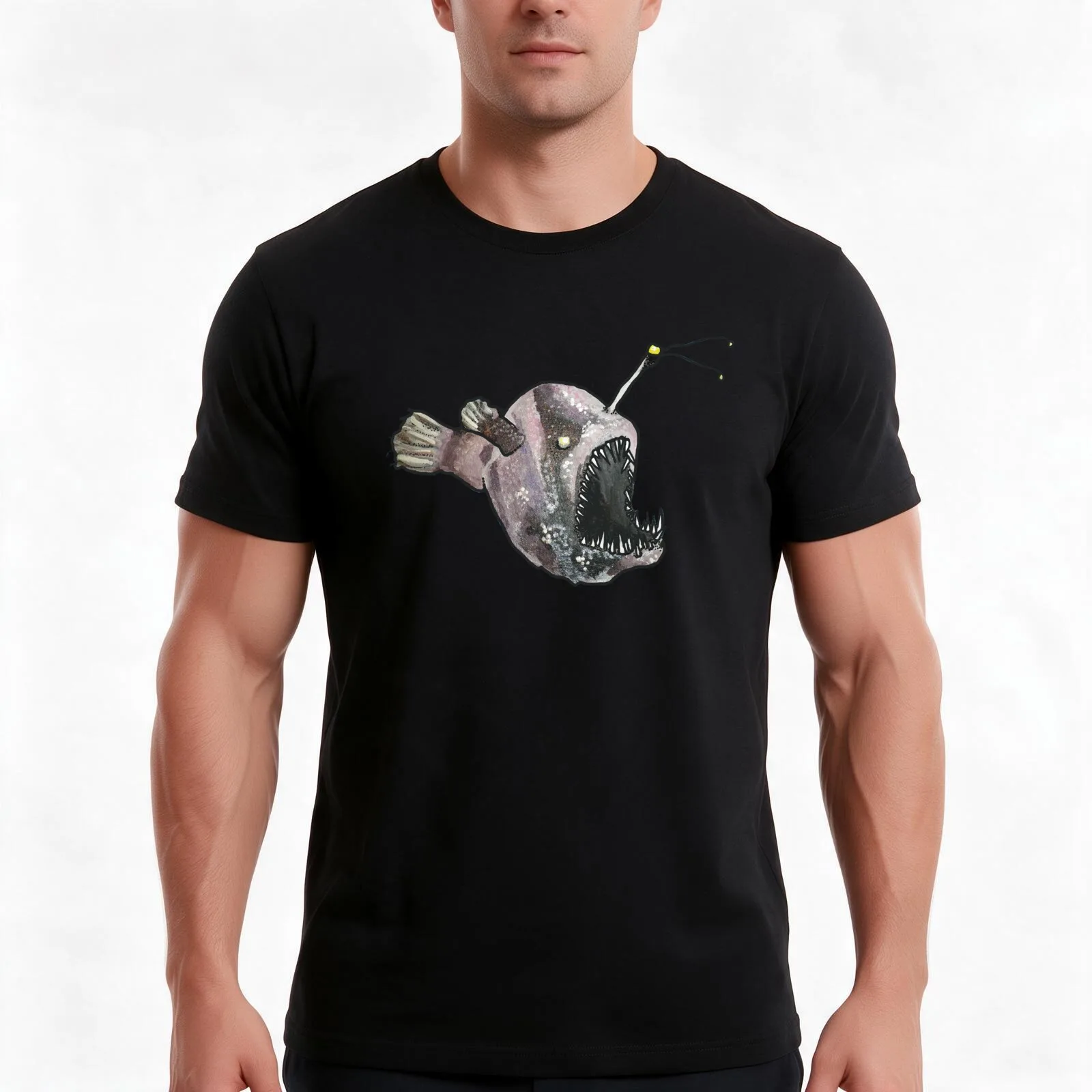 Pointy-Toothed Deep Water Friend T-Shirt, Summer Casual Cotton Tee, Oversized Streetwear Tops, Vintage Graphic Print