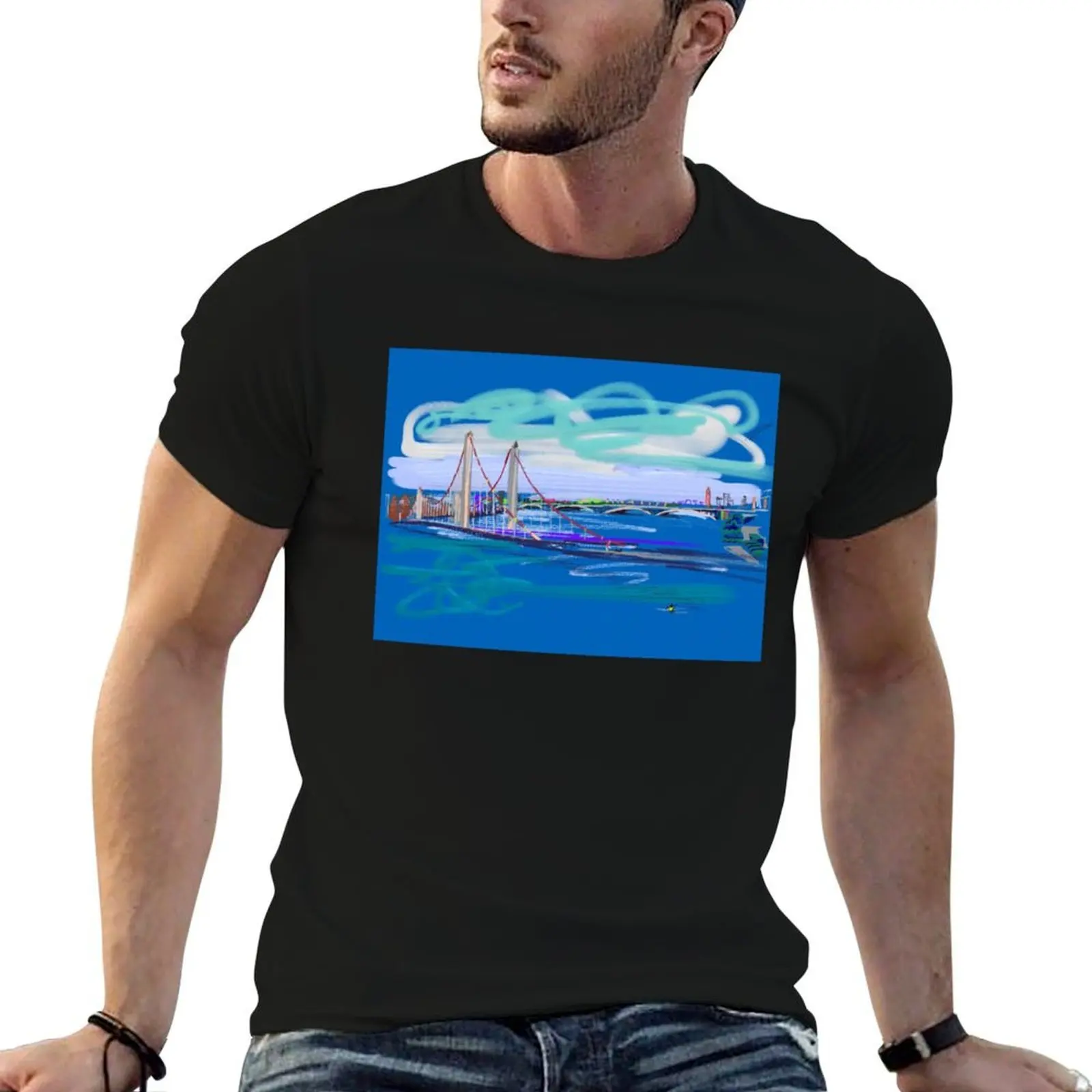 Battersea and Vauxhall bridges over the Thames London T-Shirt funny gifts luxury designer mens cotton t shirts