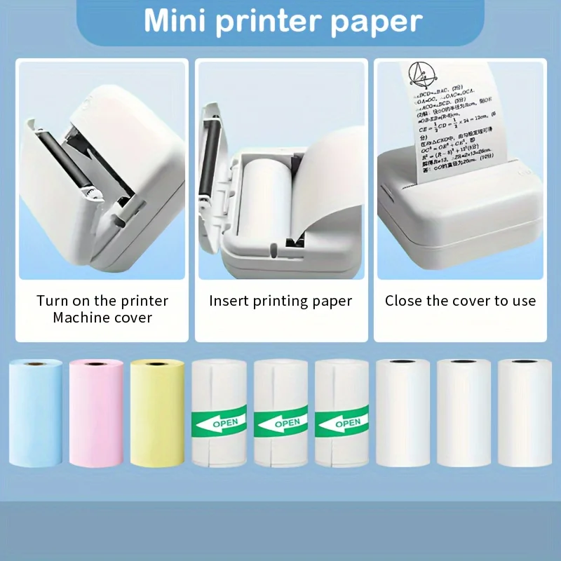 9 Rolls Mini Printer Paper Thermal Label Sticker Colorful Adhesive Self-adhesive Paper for Wireless Photo Inkless Printer 57mm