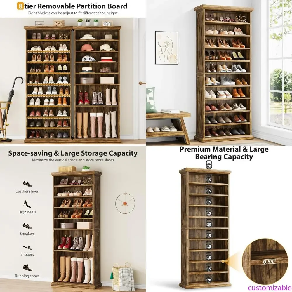 

Шкаф для хранения обуви в стиле фермерского дома высотой 71 дюйм с 8 регулируемыми полками для организации пространства в гардеробной