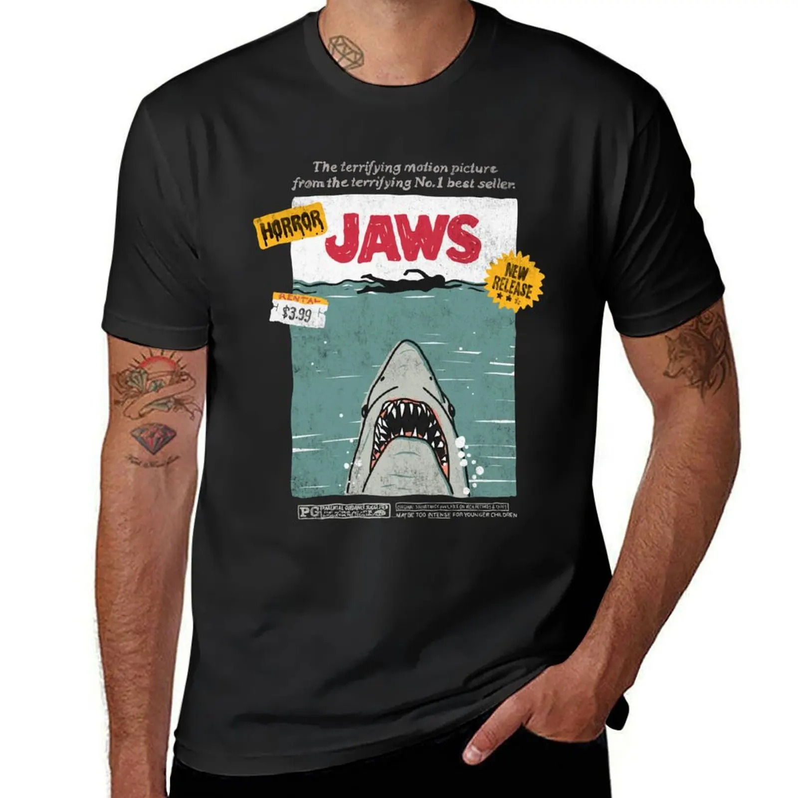 Jaws Terrifying Motion Picture Poster T-Shirt anime clothes oversized blacks men graphic t shirts