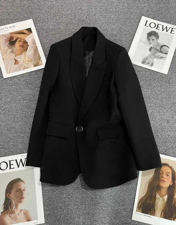 Abbigliamento donna Trend 2025 Blazer Donna con spacco Un bottone Basic Novità vestibilità Perline Primavera Estate Cardigan con scollo a V retrò