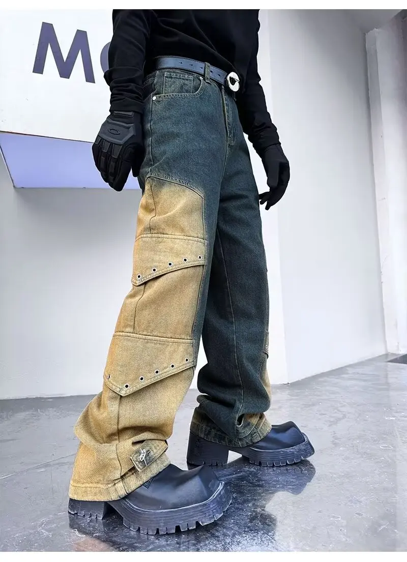 2024 Pantalones y2k Streetwear Vintage blau baggy neue Jeans Cargo hose für Männer Kleidung gerade weites Bein Hip Hop Jeans hose – Detail 10