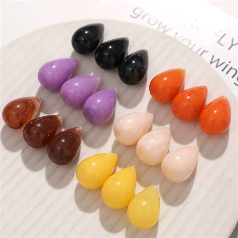 

Wholeasle 40pcs/lot color print geometry water drop shape resin beads with half hole diy jewelry garment accessory