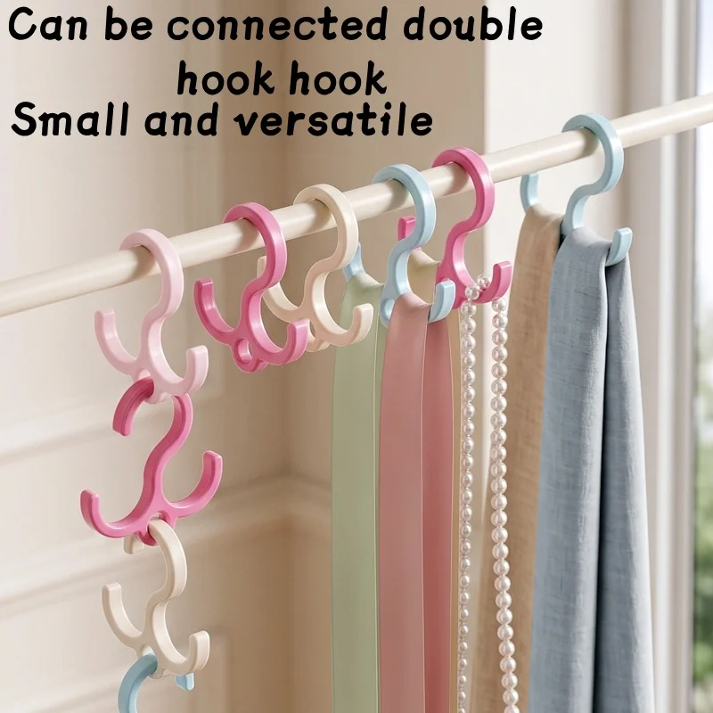 2pcs Double-Hook Coat Hat Rack multifunctional jewelry scarf underwear belt hanger wardrobe bathroom connectable storage rack