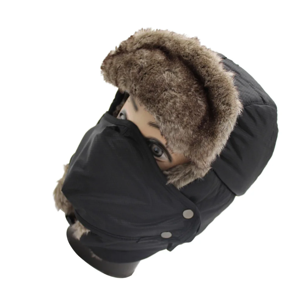 

Winter Ski Hat 3 in 1 Warm Beanie Black Winterhat Thick Windproof Faux Ear Cover Outdoor Sports Gift Cycling