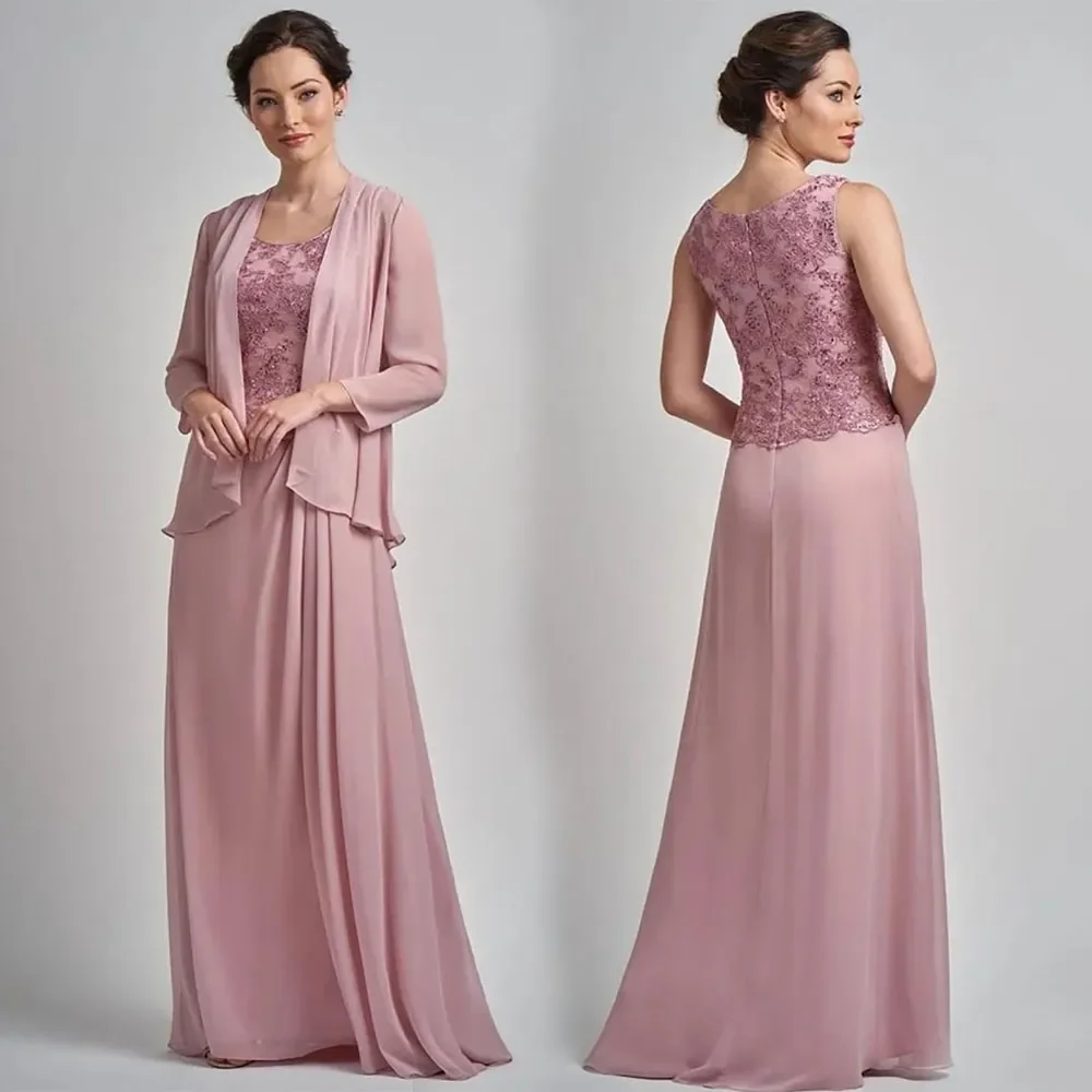Mother's Dresses Formal Mother Of The Bride A Line Floor-Length NONE Train New Custom Zipper Scoop Chiffon Applique Long Sleeve