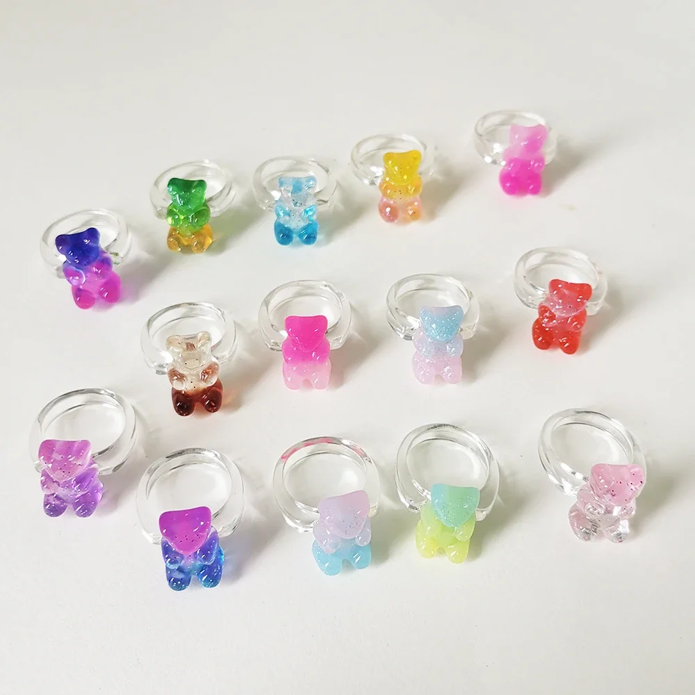 Lost Lady Transparent Candy Color Acrylic Resin Bear Ring For Women Fashion Trend Ladies Party Gift Wholesale Direct Selling