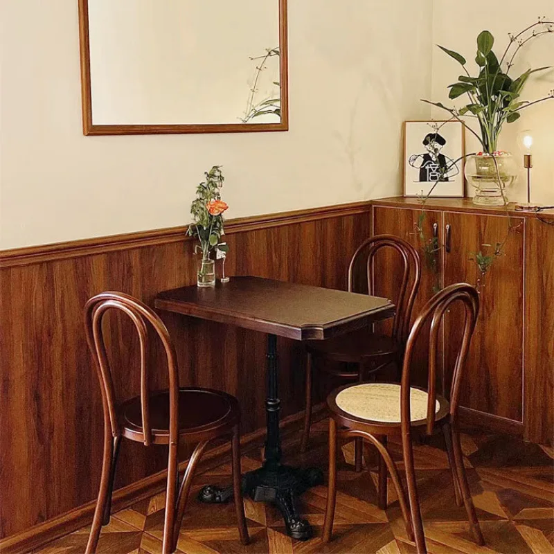 

Cafe, milk tea shop, American retro solid wood square table and chair combination dessert shop, Western restaurant, clear bar, c