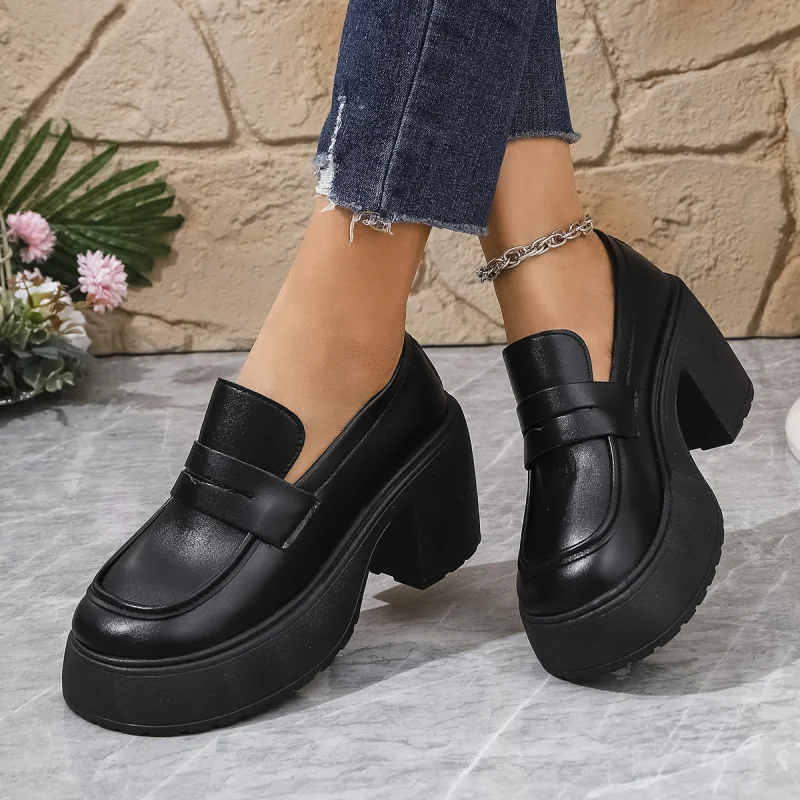 

Mary Jane Chunky Heel High Heels for Petite Women 2025 Heightened British Style Thick-Soled Small Leather Shoes Women's Loafers