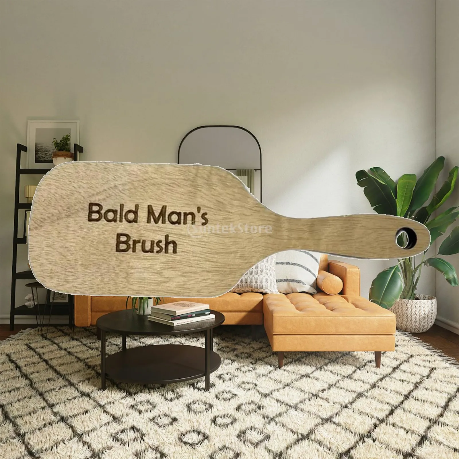 Custom Plaque Wood Novelty Comb Design Light Color Funny Hairless Text for Desk Shelf Wall Decoration