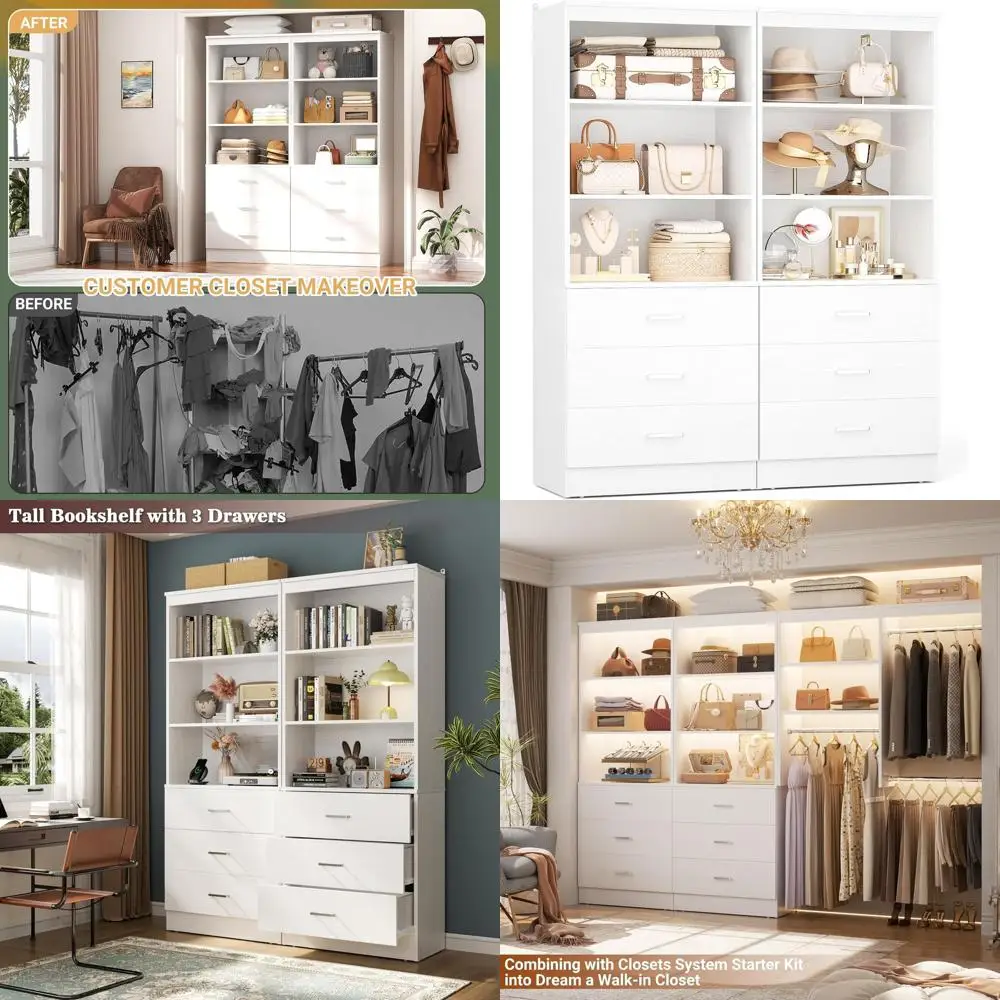 

3.94ft White Wood 6-Section Closet Organizer for Small Walk-in Closets, 47.2L x 13.8W x 71H