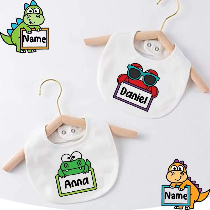 Personalised Frog Crab with Name Baby Bib Custom Girls Boys Cotton Bibs Newborn Saliva Towel Infant Bib Baptism Baby Shower Gift