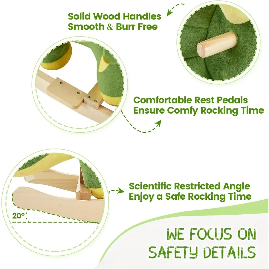 Dinosaur Baby Rocking Horse for Toddlers 1-3 Years, Mighty & Cute Green Plush Rocking Triceratops, Stuffed Ride-on Dinosaur Rock