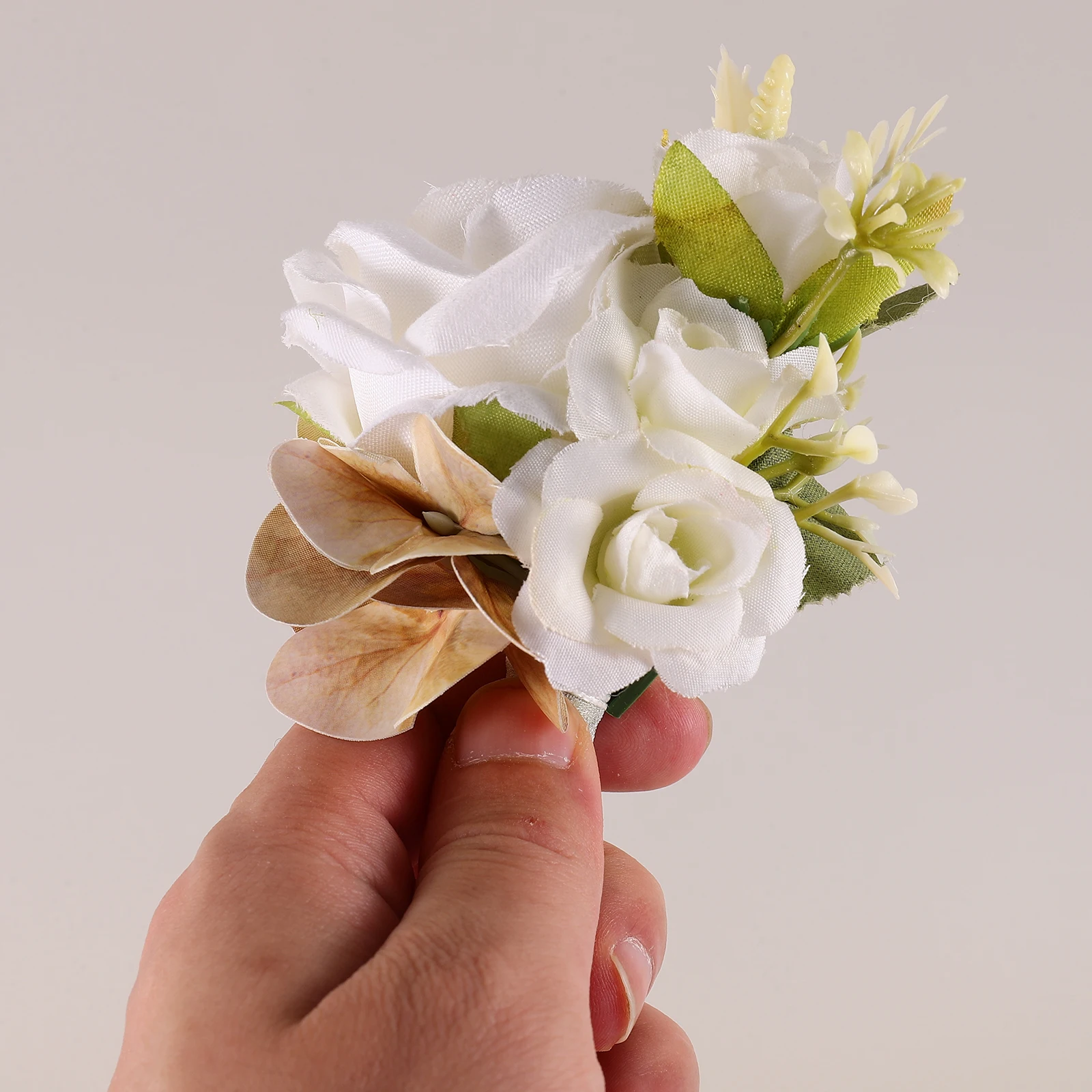

Artificial Wrist Corsage Wedding Decorative Flower Set Bride Groom Boutonniere White corsage 1 wrist 1 Elegant Bridal Party Prom