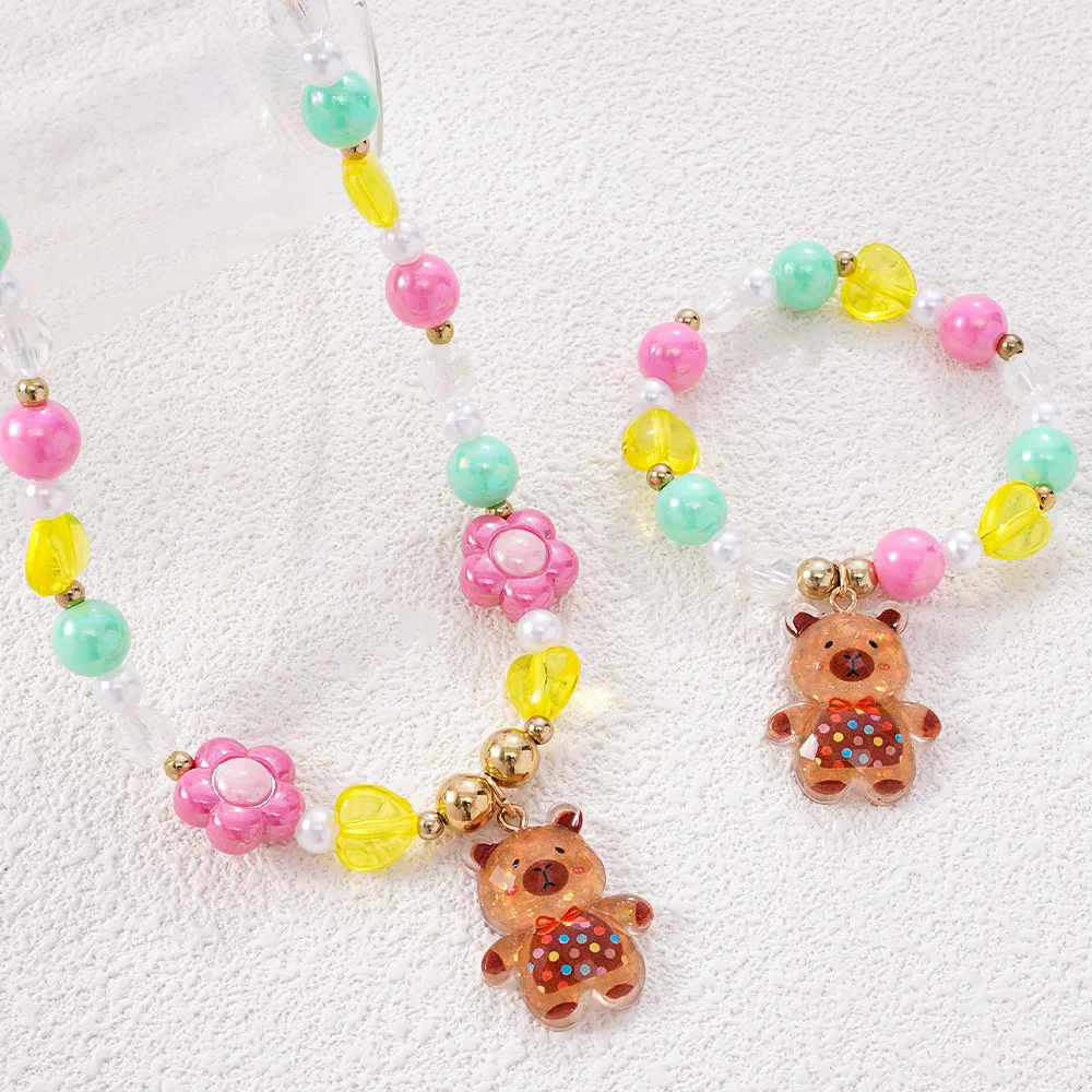 مجموعة أساور سلسلة كابيبارا المزدوجة ذات الطول الثابت هيبوالرجينيك للفتيات والأولاد هدية على شكل حيوانات الغابة