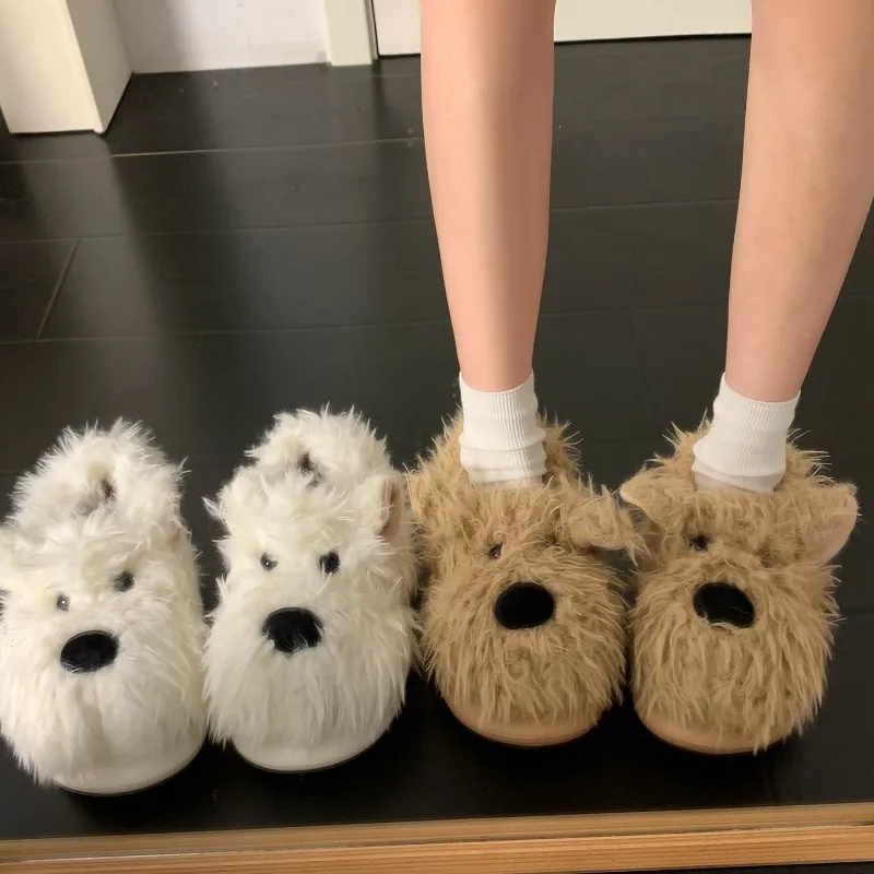 

Хлопковые тапочки на каблуке с рисунком щенка, женские осенне-зимние плюшевые тапочки на подошве 202, осень-зима