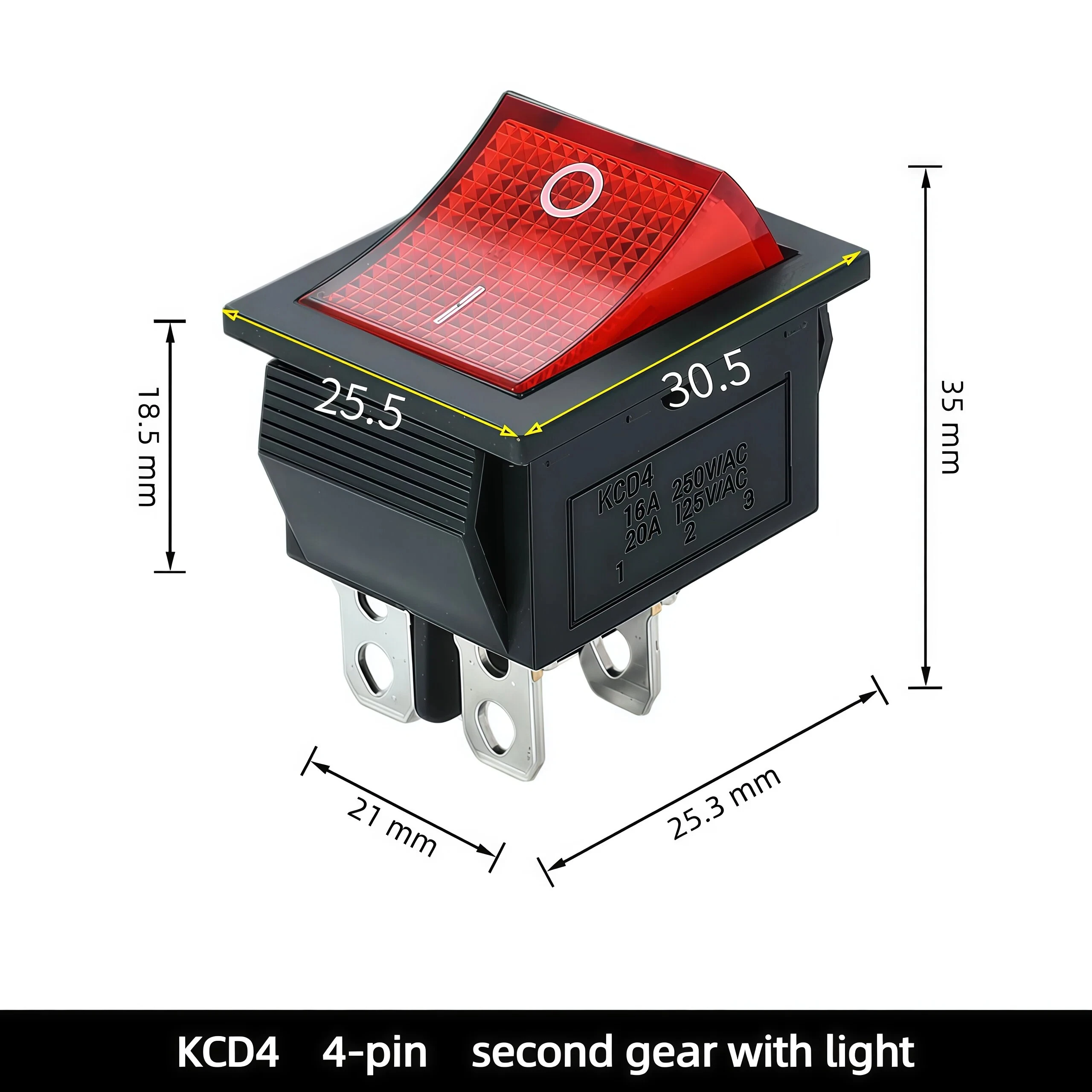 1-5 قطعة 31x25 مللي متر KCD4 4-pin 2-موقف مضيئة الروك التبديل 16A 250 فولت ، زر الطاقة على شكل قارب ، مناسبة للاستخدام المنزلي #3